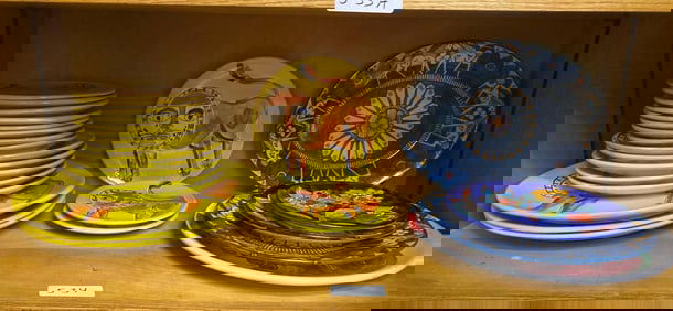Shelf Of Italian Pottery Hand Painted Tableware