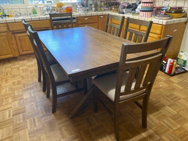 Powell Mission Style Dining Table & Six Chairs