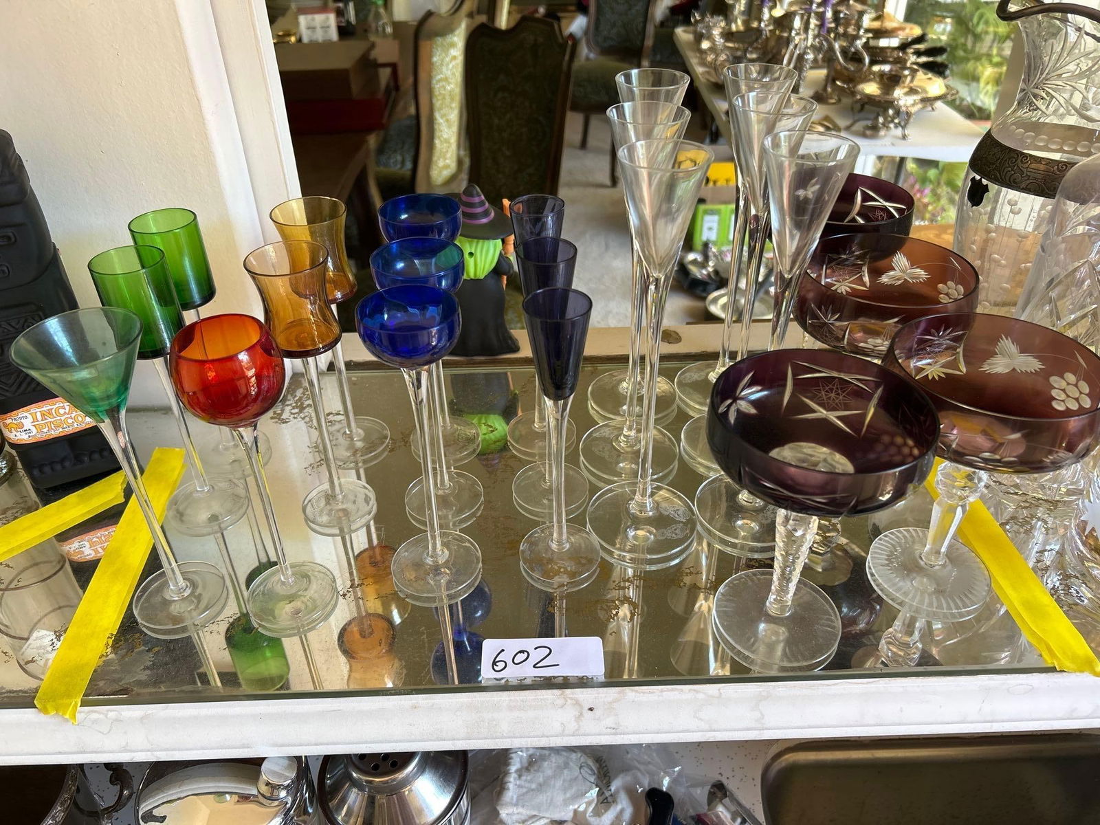 Grouping Of Colorful Glass Stemware: Grouping of colorful glass stemware.