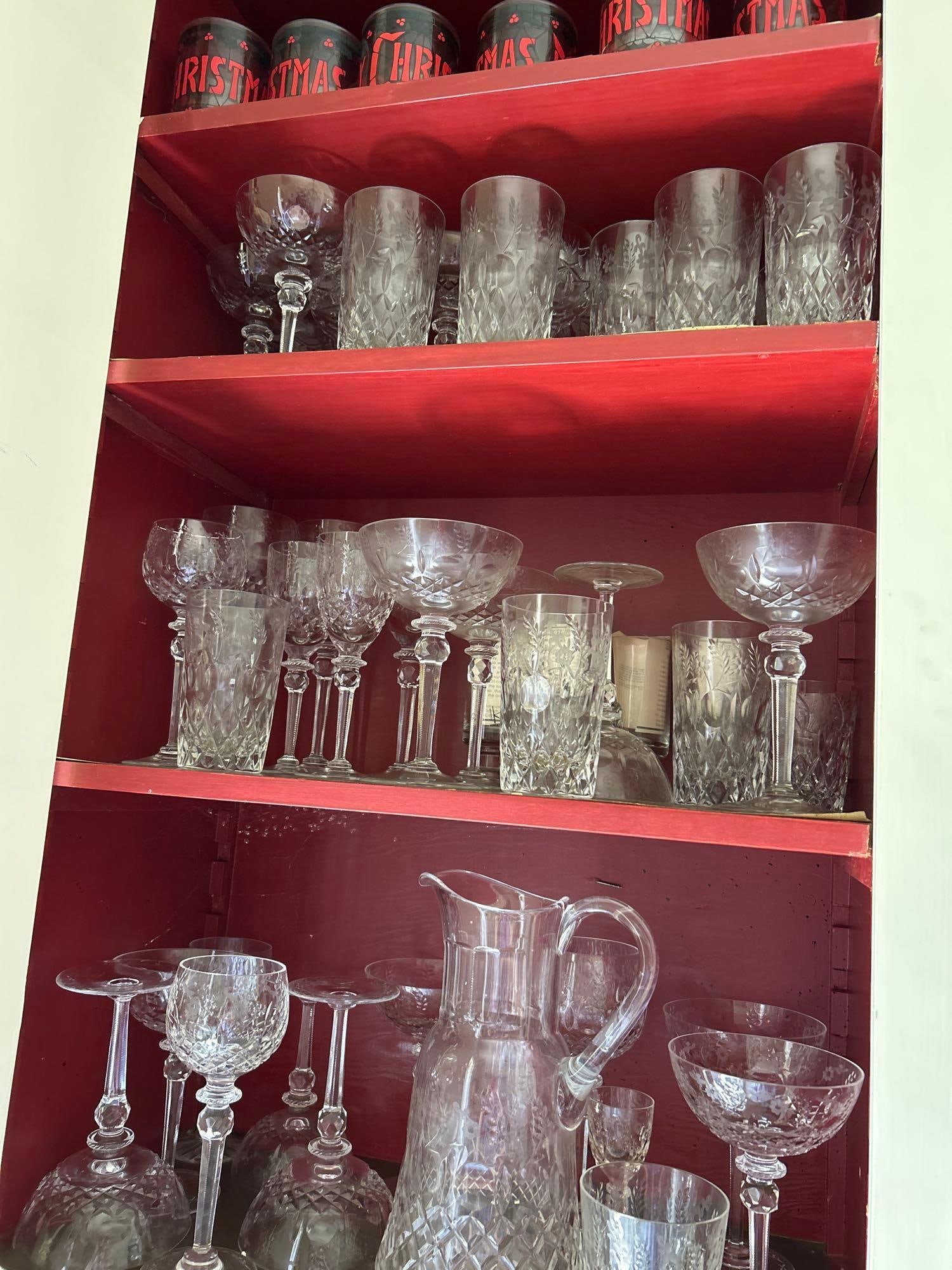 Very Large Set Of Etched Crystal Tableware: Very large set of etched crystal tableware, set as. Other additional pieces of barware as well.