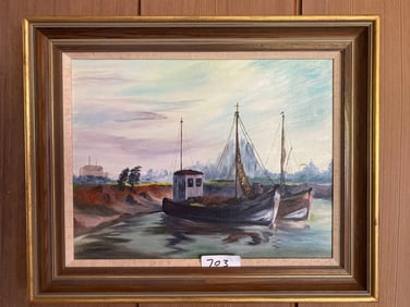 Harbor Scene Painting, Signed W. Vogel