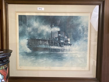 John Kelly (Australian, 20Th C.) Steam Ship, Pencil Signed Print