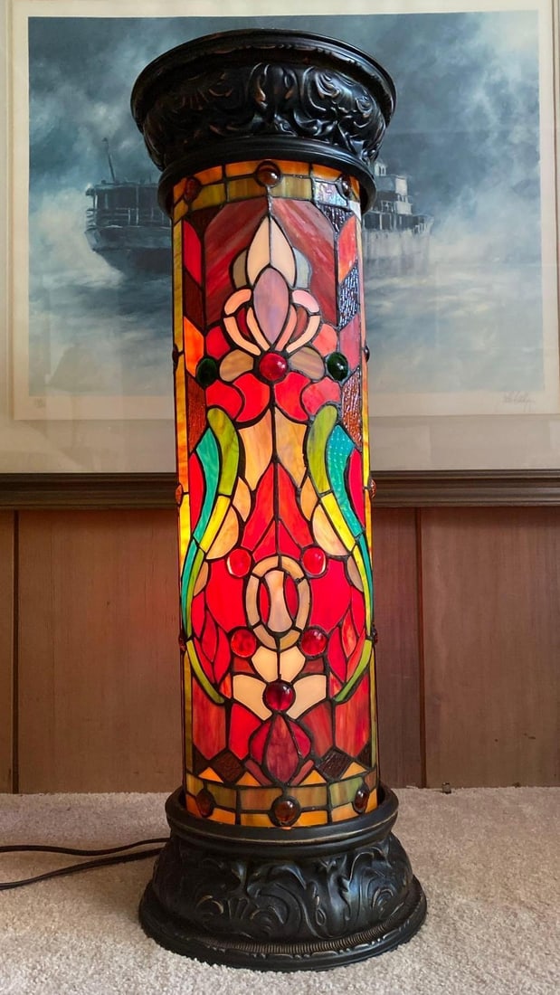 Stained Glass Lighted Pillar: Stained glass lighted pillar.