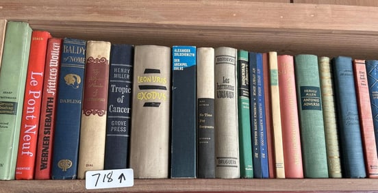 Top Shelf Of Books. Leon Uris Exodus, Harvard Classics, And More