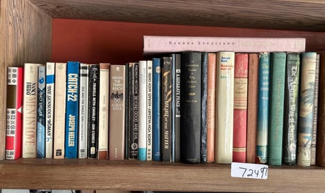 Shelf Of Vintage Books To Include Barbra Streisand, Vintage Dictionaries, And More