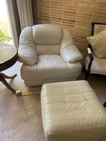 White Leather Chair And Ottoman