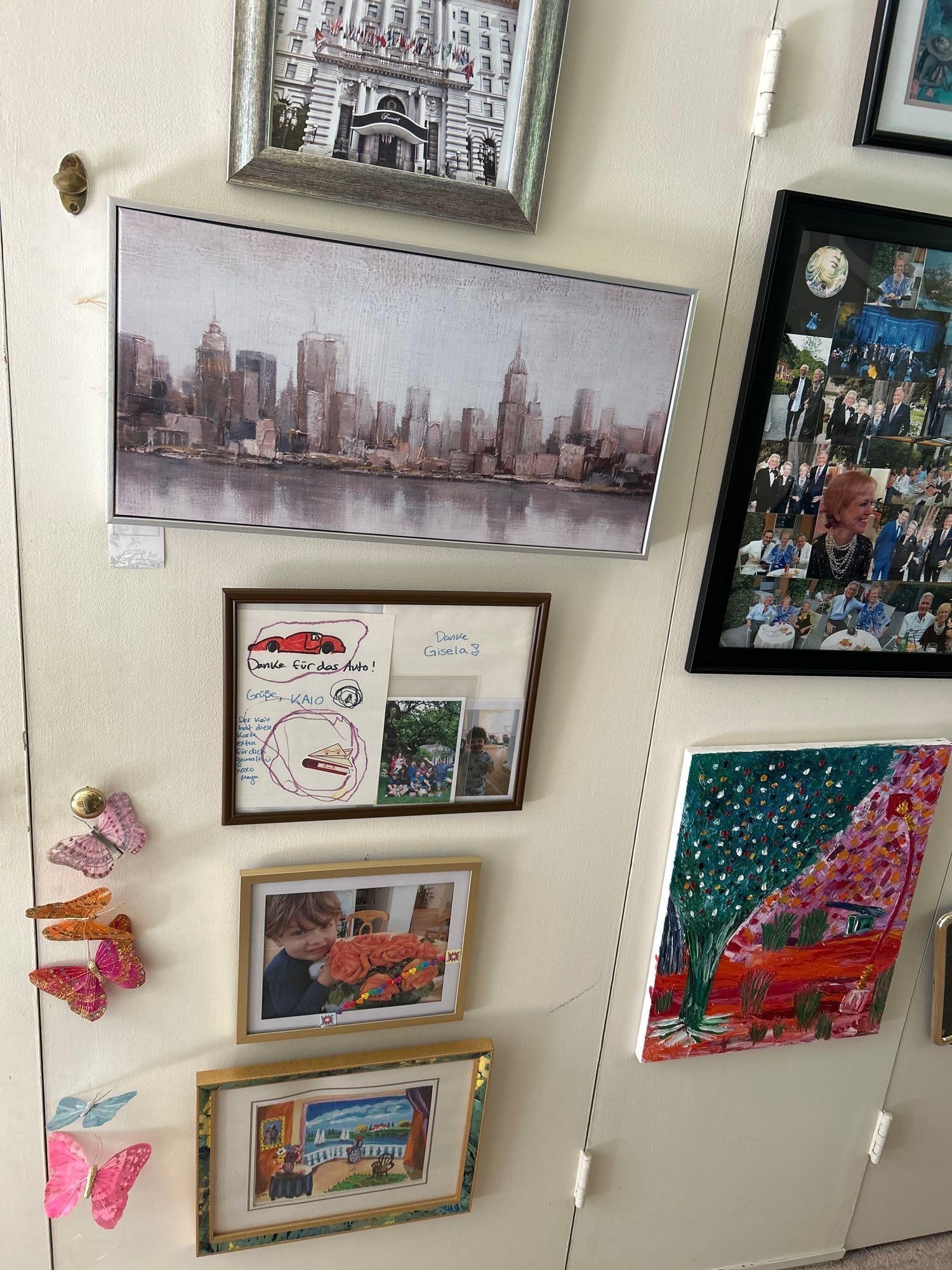 City Skyline Painting, And Four Frames: City skyline painting, and four frames.