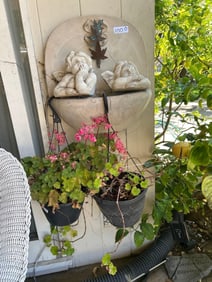 Angel Fountain & Two Hanging Geranium Plants