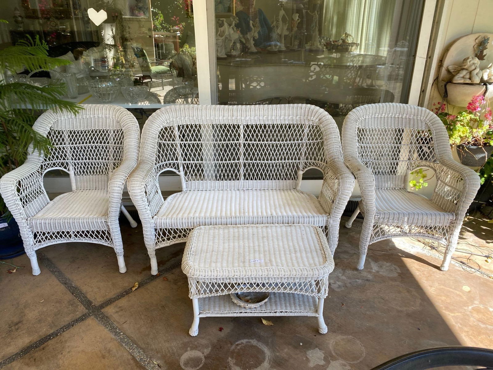 Three-Piece White Wicker Patio Set (1 of 4)