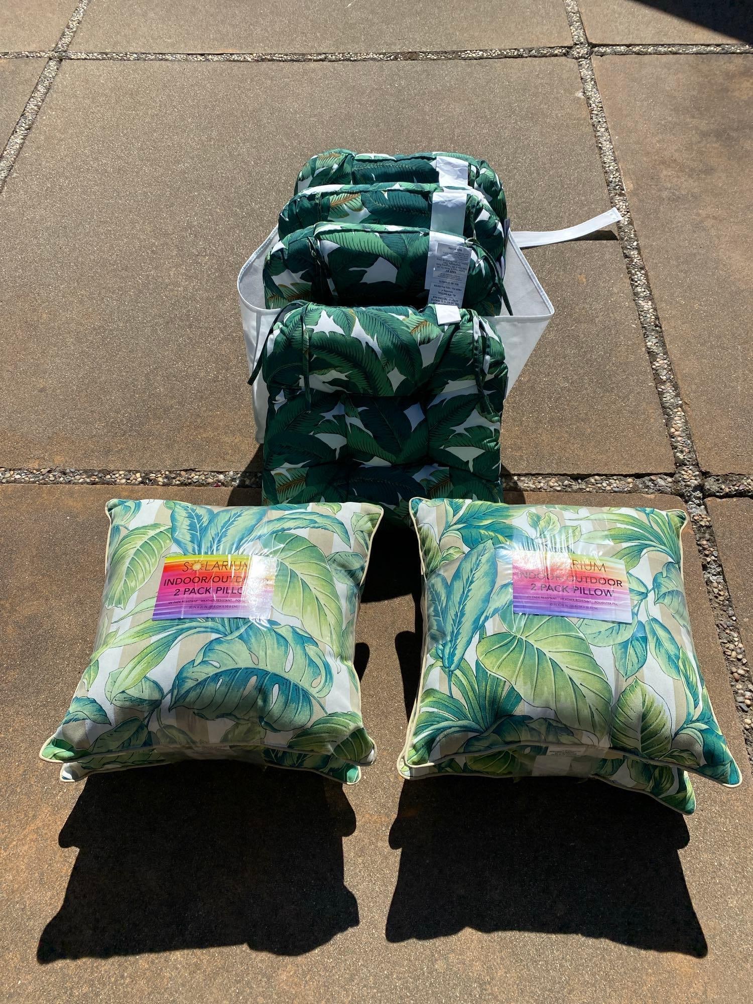 Eight Green Leaf Pattern, Outdoor Pillows Of 2 Different Patterns: No shipping on this itemEight green leaf pattern, outdoor pillows of 2 different patterns