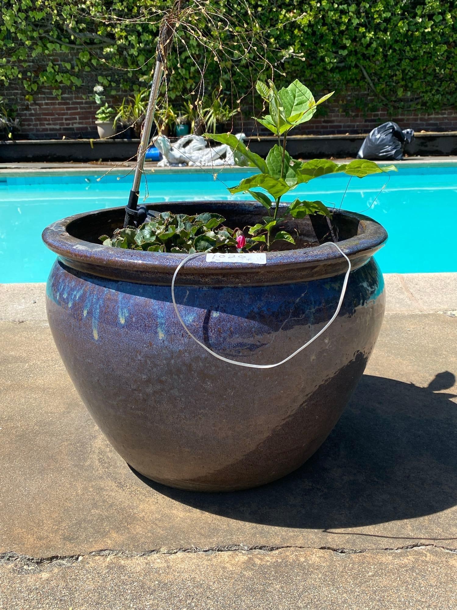 Blue Drip Glaze Pot.: No shipping on this lot.Blue drip glaze pot.