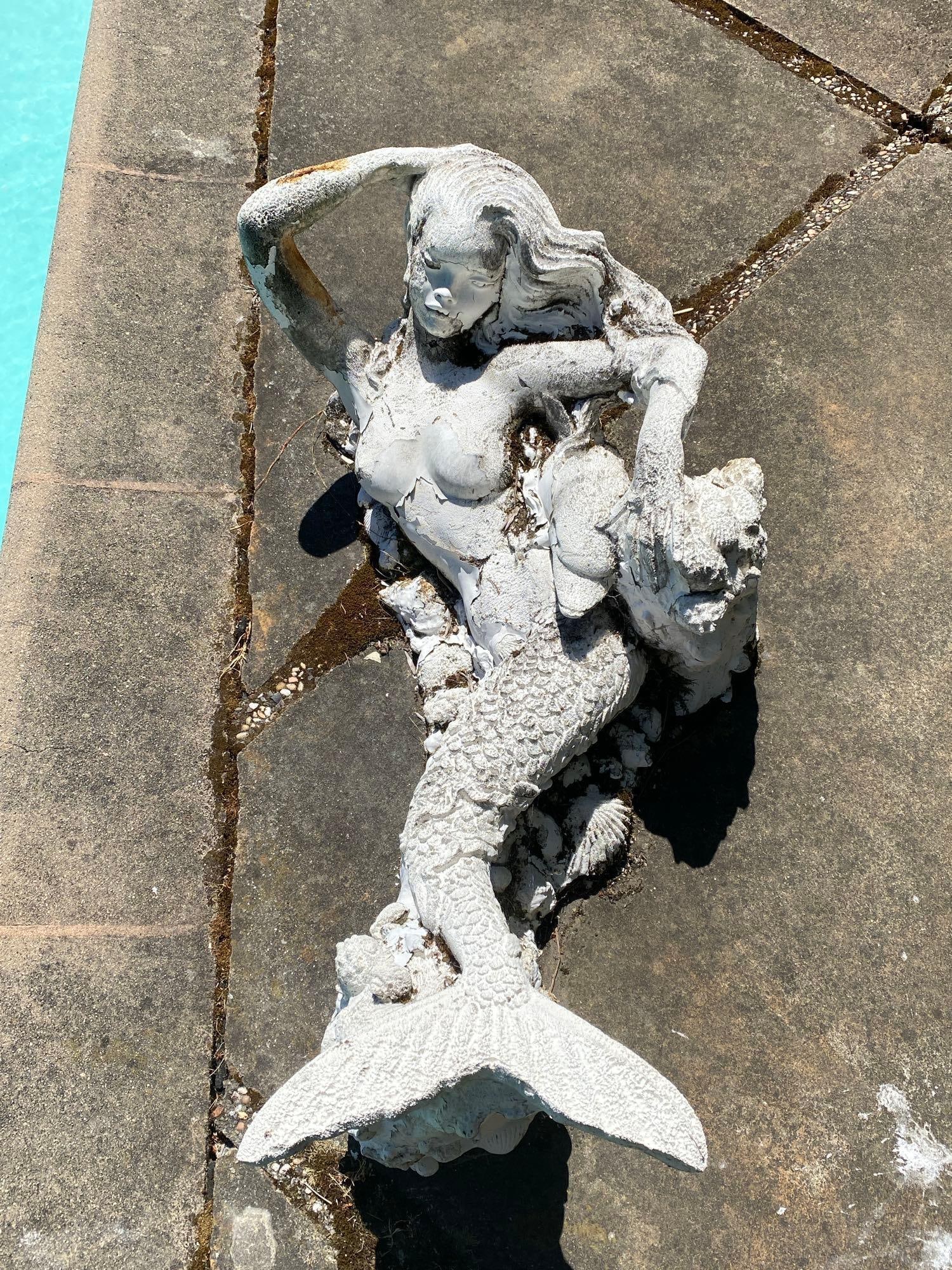 Large Poolside Reinforced Plaster Mermaid.: No shipping on this lot.Large poolside reinforced plaster mermaid.