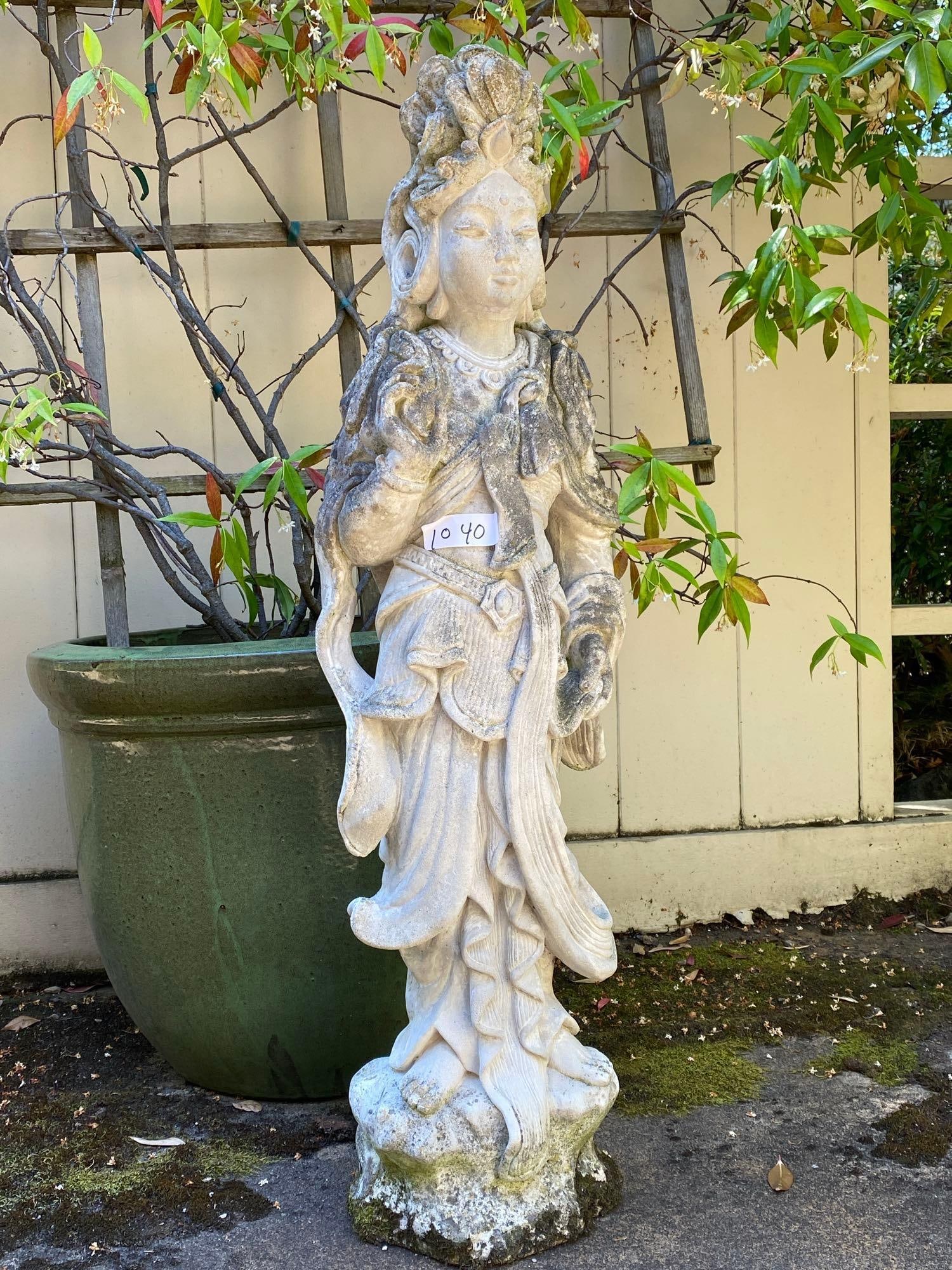 Cast Stone Guanyin Statue: Cast stone Guanyin statue.