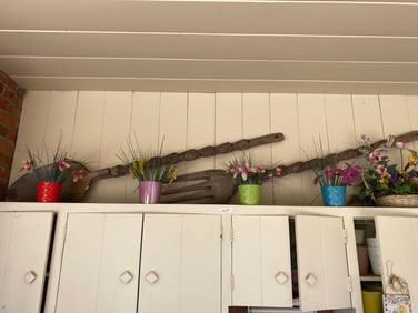 Giant Fork And Spoon With Four Ceramic Pots