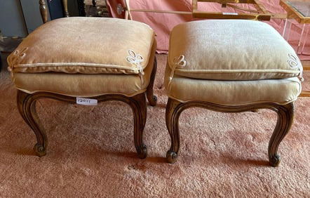 Pair Of Velvet Upholstered Ottomans