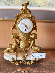 Antique Gilt Bronze & Marble Mantel Clock