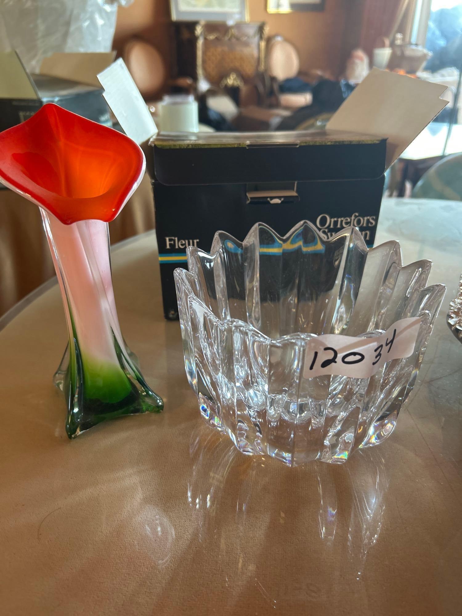 Hand Signed Orrefors Crystal Bowl With Tulip Vase (1 of 3)