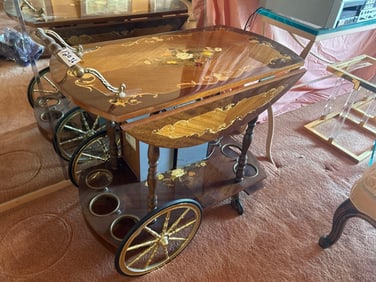 Italian Marquetry Decorated Bar Cart