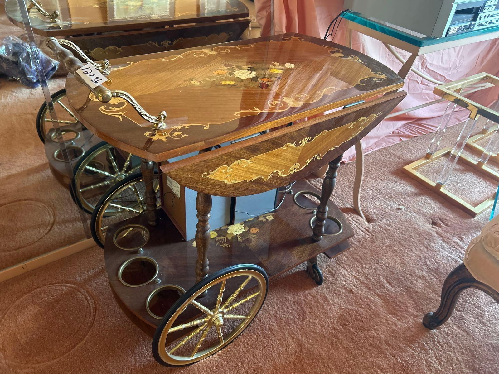 Italian Marquetry Decorated Bar Cart (1 of 3)