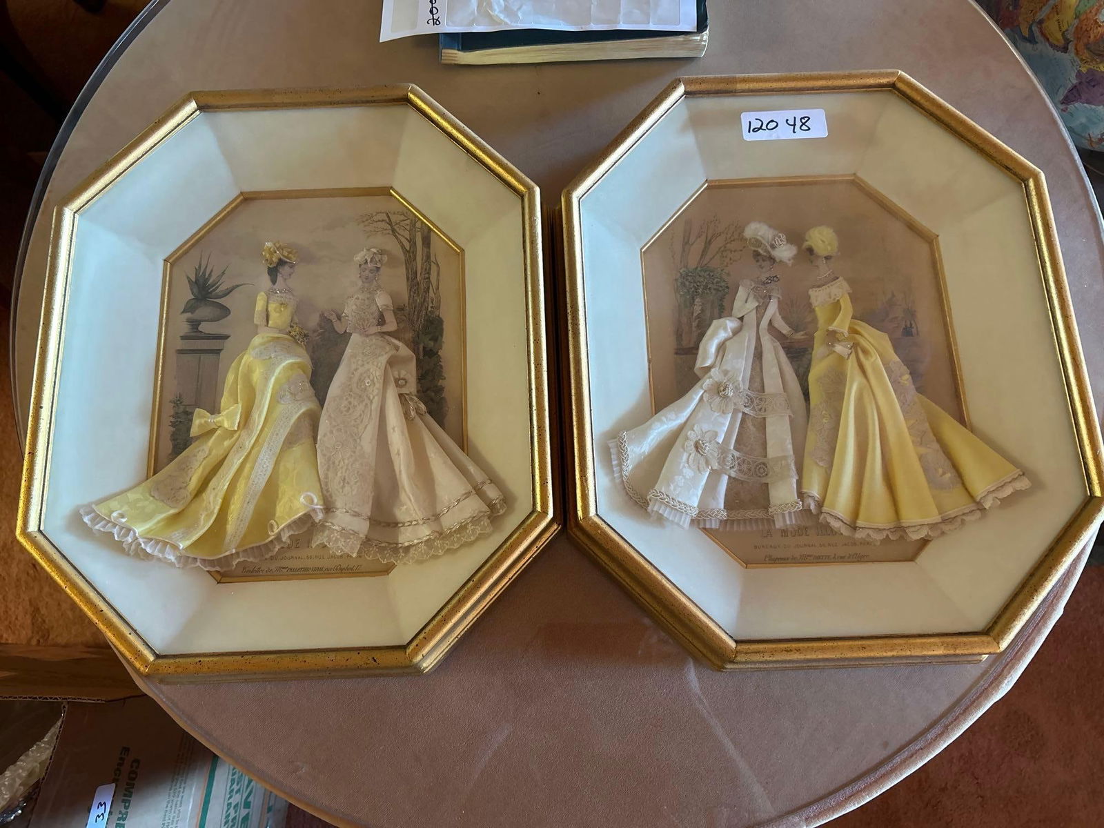 Three Dimensional Parisian Fashion Prints In Shadow Box Frames: Three dimensional Parisian fashion prints in shadow box frames.