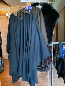 Two Wool Wraps, One With Rabbit Fur Trim.