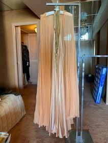 George Stavropoulos Vintage Silk & Metal Mesh Gown With Sheer Silk Shawl.