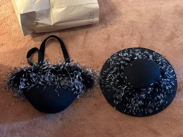 Black & White Ostrich Feather Hat & Purse