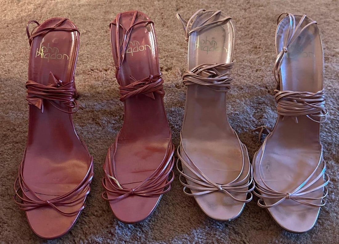 Two Pairs Vintage John Higdon Strappy Leather Sandals: Two Pairs Vintage John Higdon Strappy Leather Sandals, Size 8 1/2 and 8