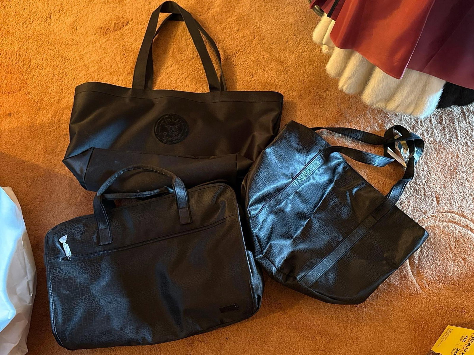 Grouping Of Black Travel Bags, Two With Tags: Grouping Of Black Travel Bags, Two With Tags.