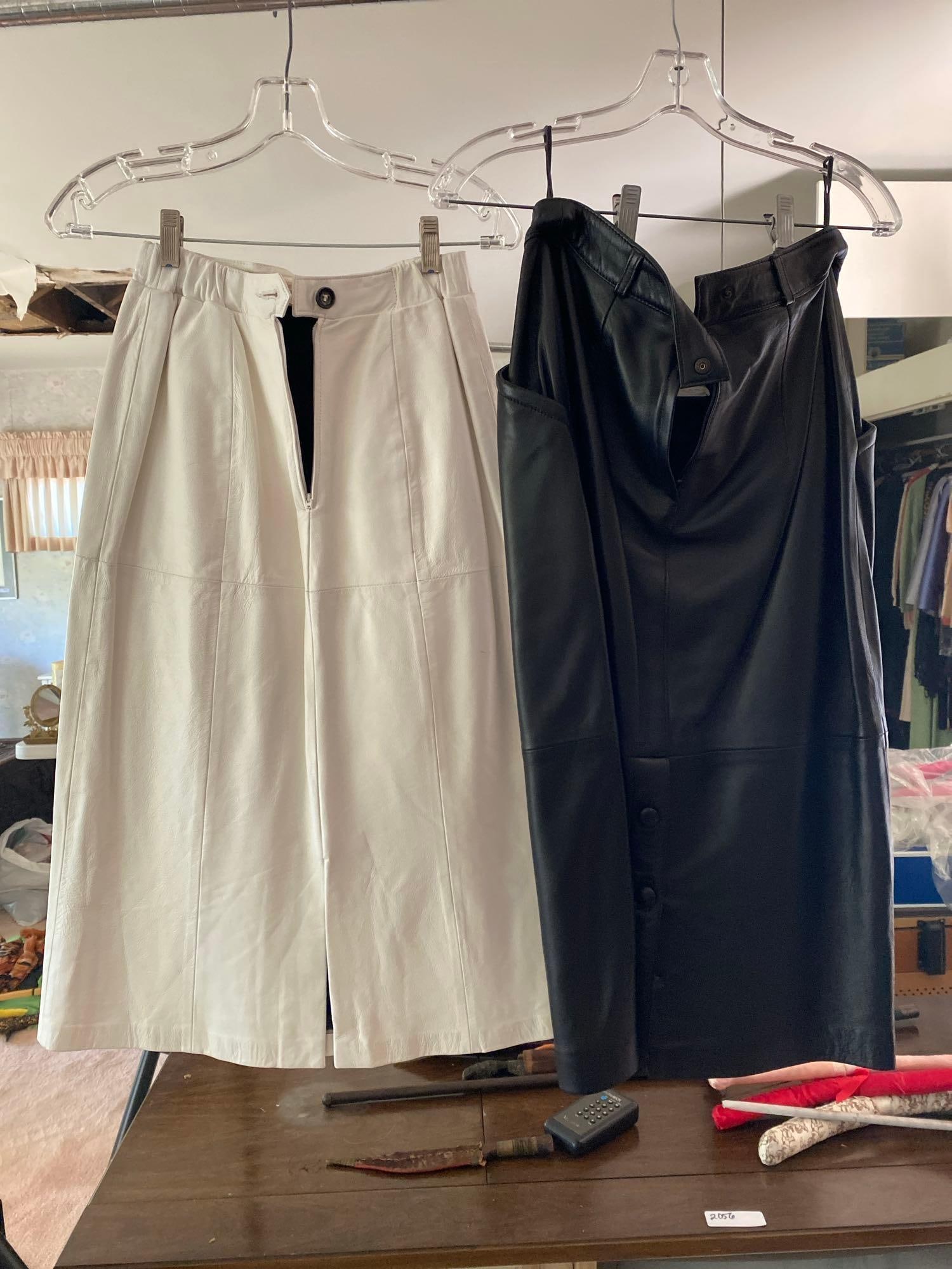 Two Vintage Leather Skirts. White Skirt Size 8. Black Skirt Size 38 (1 of 7)