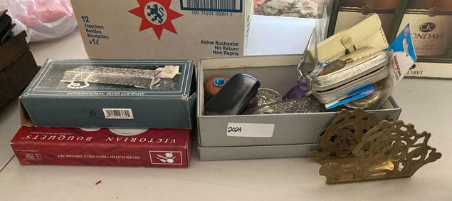 Boxes, Silver Plate Vanity Set, Perfume Bottle