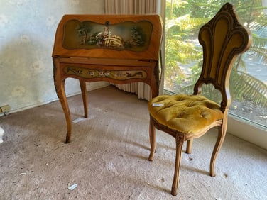 Hand Painted Desk, Small Tufted Velvet Chair