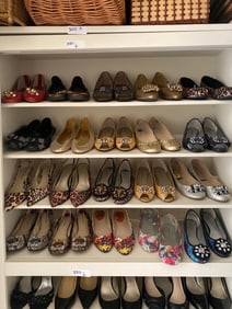 Four Shelves Of Ballet Flat Shoes, Size 8-9