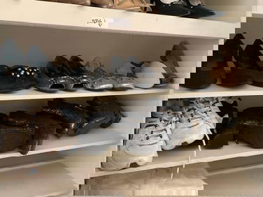 Two Shelves Of Boots And Shoes, Sizes 8-9
