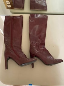 Jean Rimboud Burgundy Leather Boots, Ca. 1970'S, Size 8 1/2