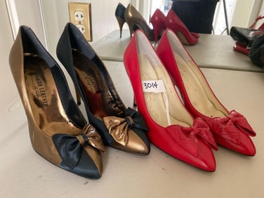 Two Pairs Vintage Spanish Leather High Heeled Shoes