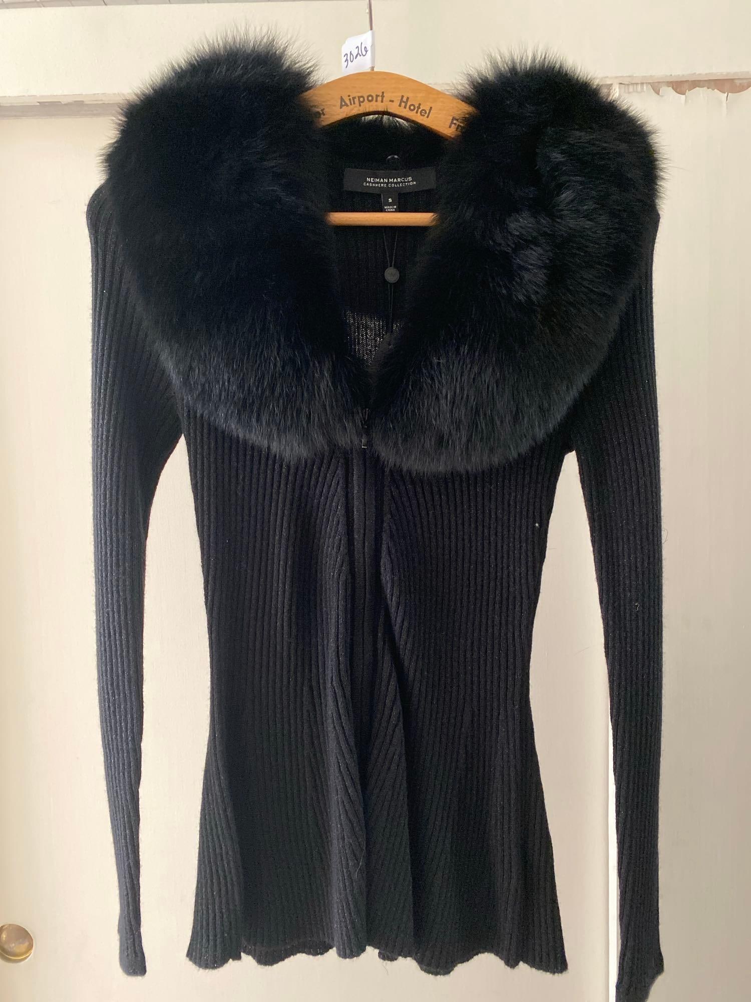 Neiman Marcus Black Cashmere Collection Sweater With Fur Collar, Size Small, New With Tags: Neiman Marcus black Cashmere collection sweater with fur collar, size small, new with tags.