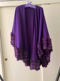 Purple Rabbit Fur Trimmed Wool Cape
