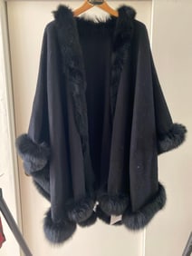 Black Rabbit Fur Trimmed Wool And Cashmere Cape