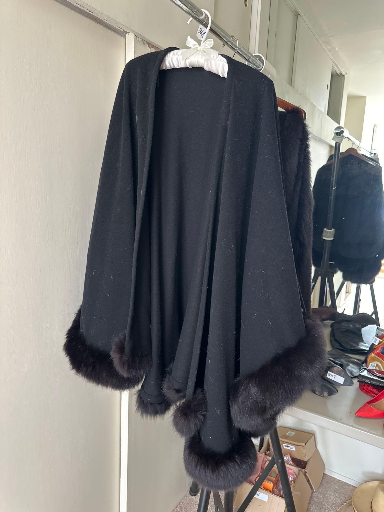 Black Fur Trimmed Wool Cape And Two Fur Trimmed Scarves (1 of 5)