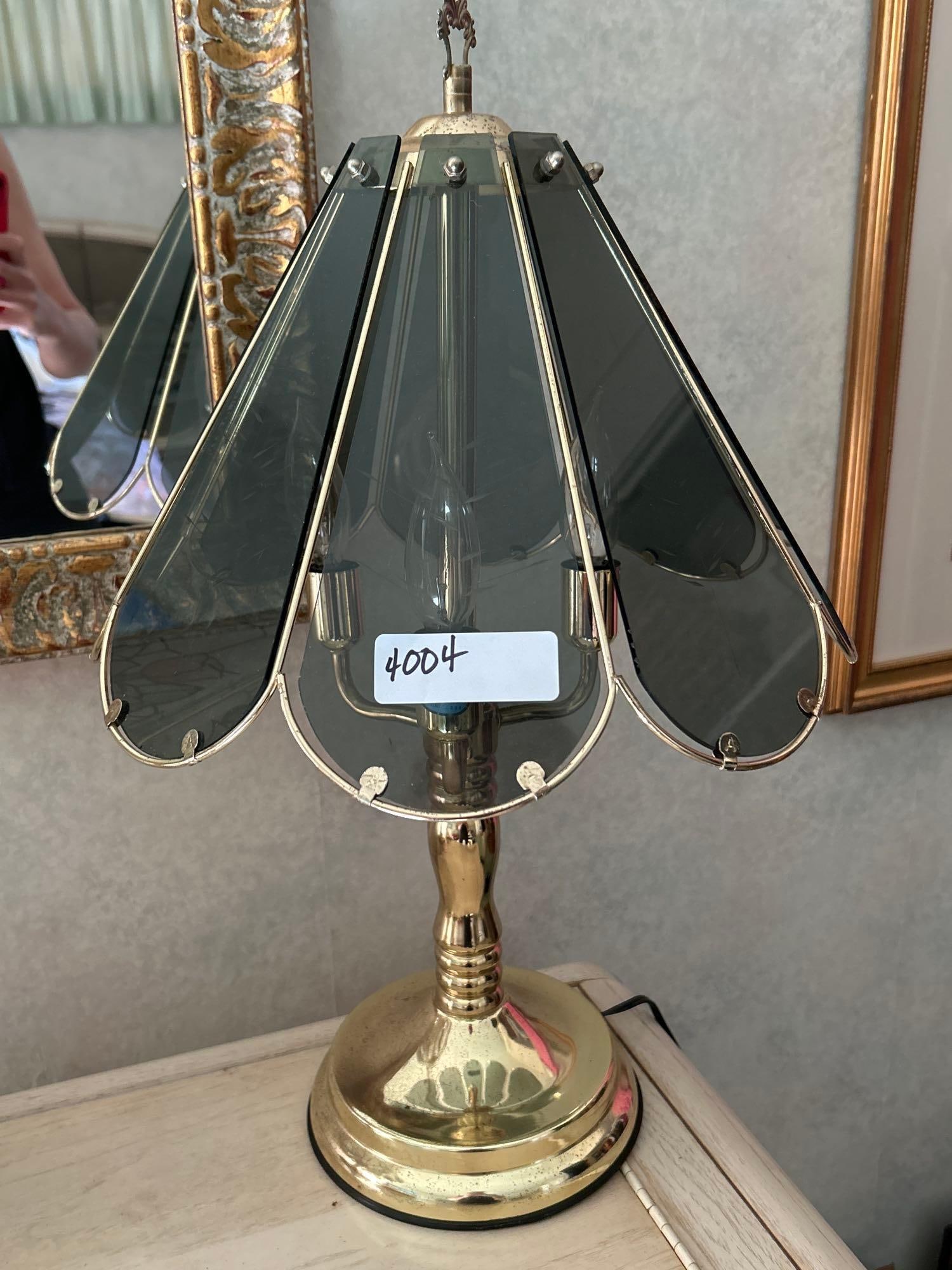 Vintage Brass & Etched Glass Table Lamp (1 of 4)