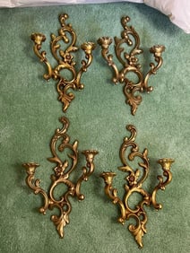 Four Mid Century Resin Regency Style Candle Sconces