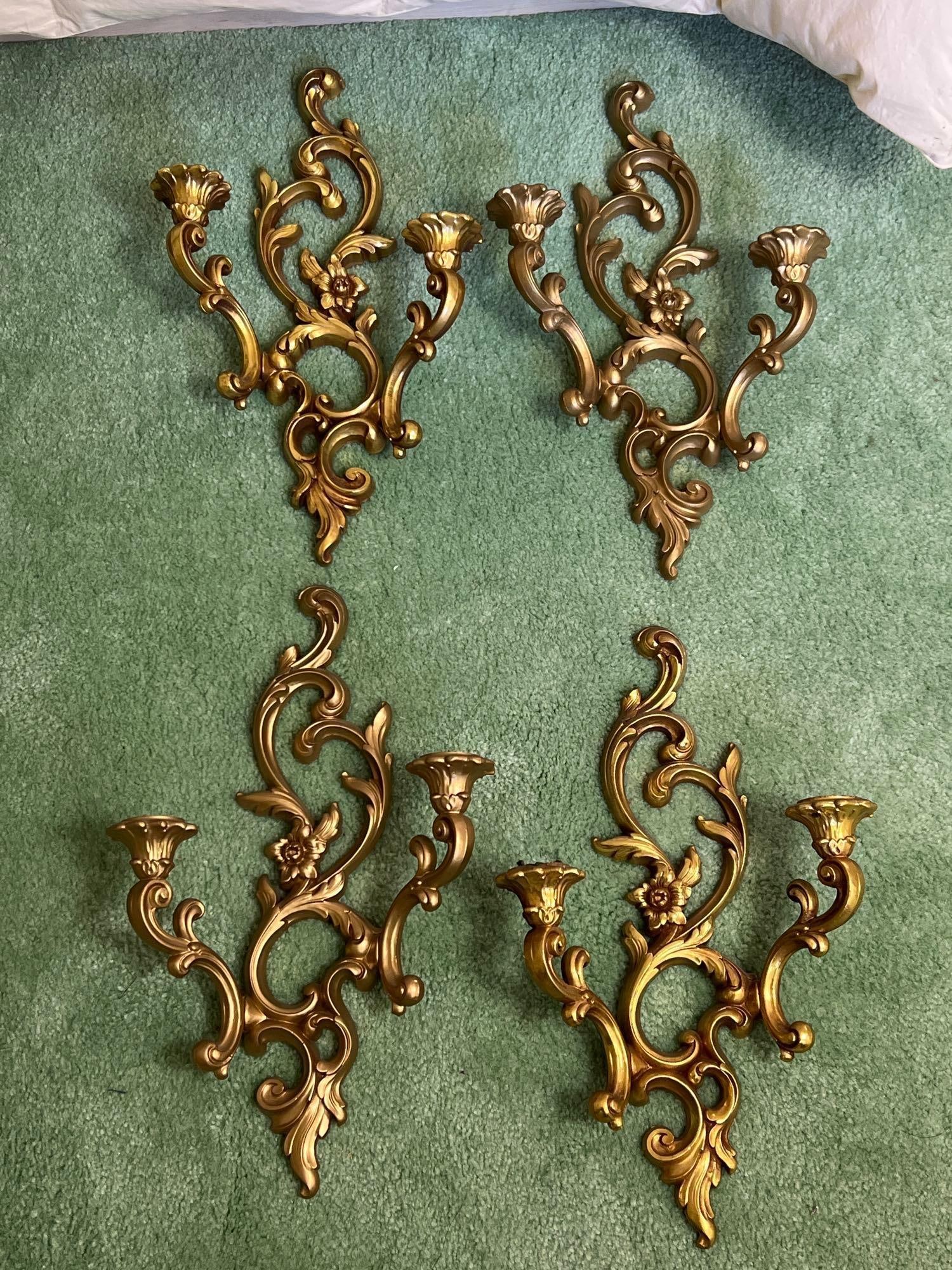 Four Mid Century Resin Regency Style Candle Sconces: Four mid century resin regency style candle sconces.