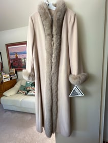 Marvin Richards Fur Trimmed Wool & Cashmere Blend Coat, Size 12, New With Tags
