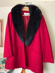 Fox Fur Trimmed Vintage Red Wool Blazer