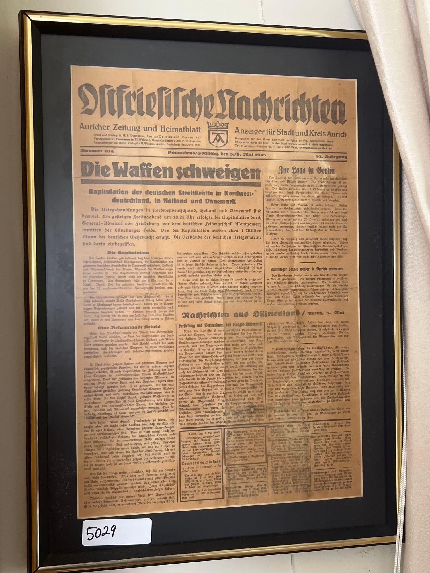 1945 Framed German Newspaper Page (1 of 3)