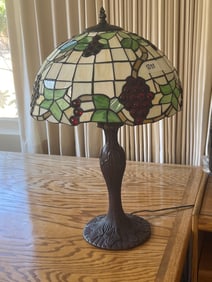 Contemporary Art Nouveau Style Stained Glass Lamp With Grape Motif