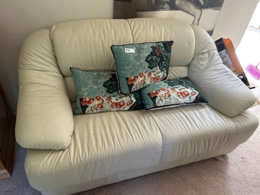 White Leather Two Seat Sofa