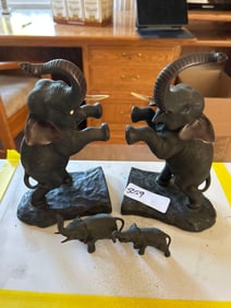 Pair Of Bronze Miniature Elephants & Bookends