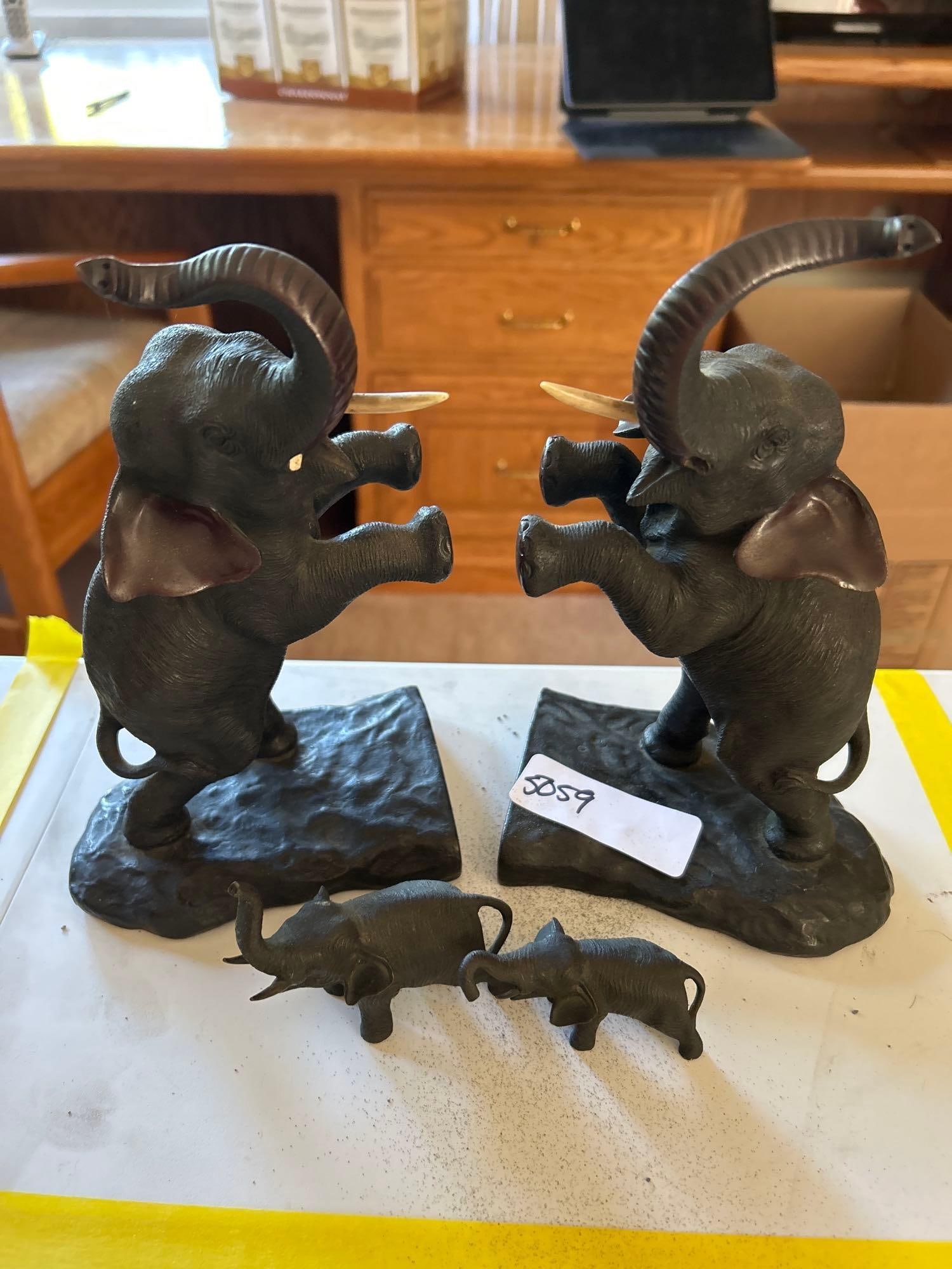 Pair Of Bronze Miniature Elephants & Bookends (1 of 2)